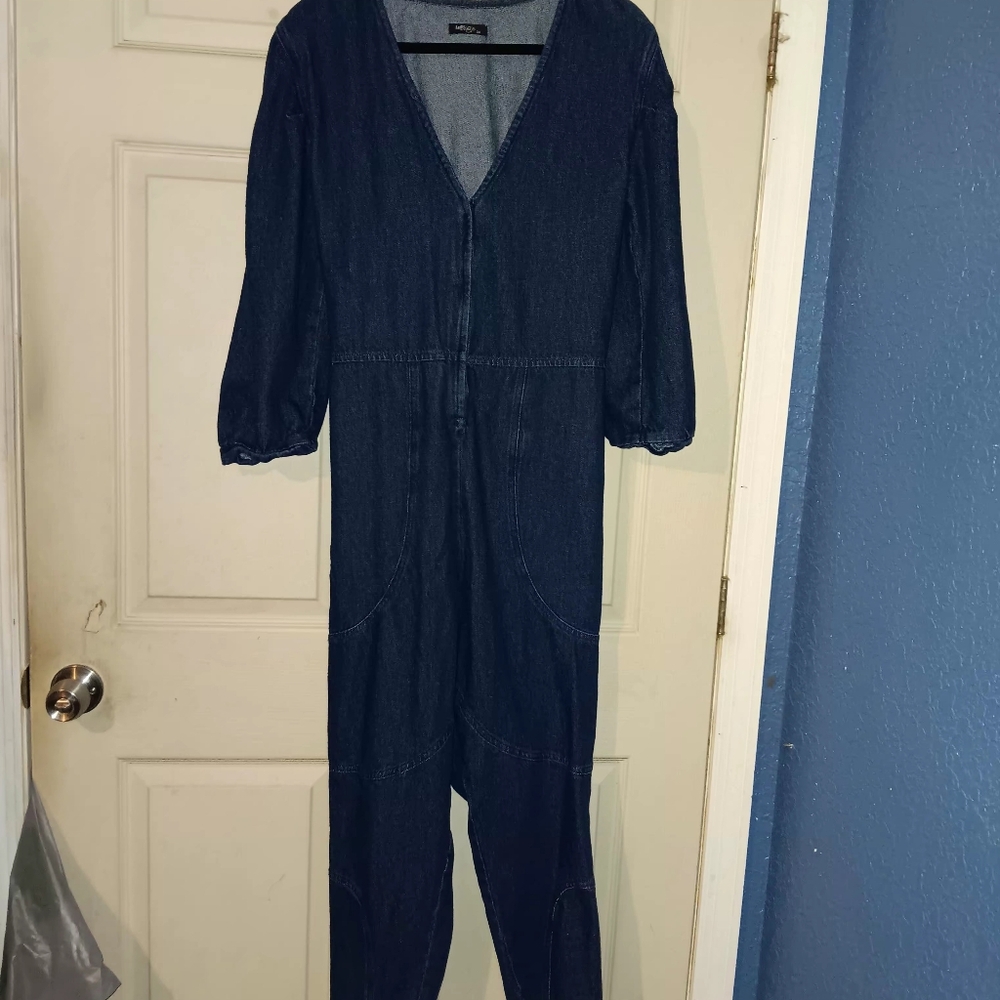 Le Blog Brazilian Dark Indigo Denim Jumpsuit Brazil Sz 38 US Sz 7/8 Button Down